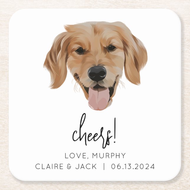 Custom Dog Wedding Paper Coaster Cheers Modern (Front)