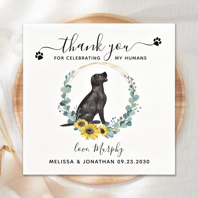 Custom Dog Wedding Thank You Black Lab Cocktail Napkin (Creator Uploaded)