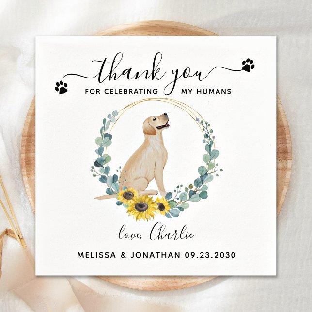 Custom Dog Wedding Thank You Yellow Lab Cocktail  Napkin (Creator Uploaded)