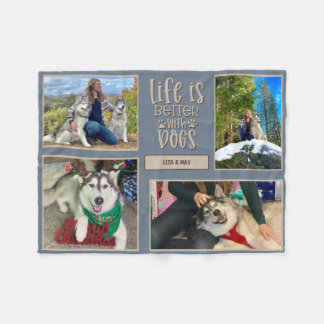 Custom Dogs Photos & Names - Four Photo Collage Fleece Blanket