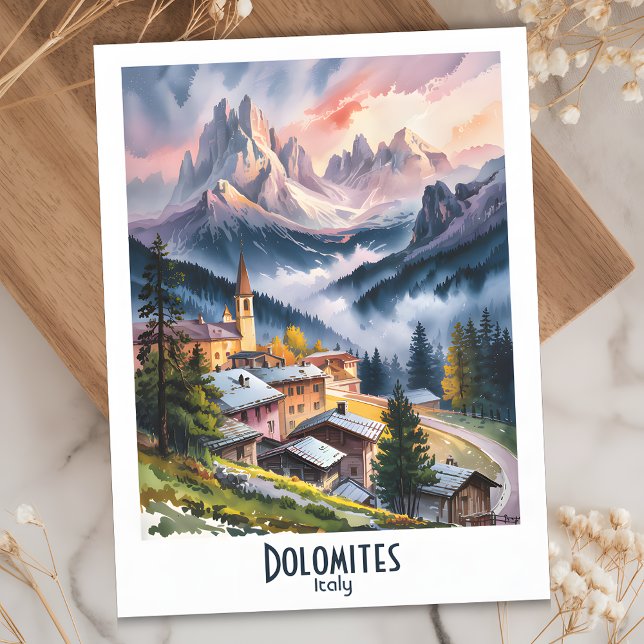 Custom Dolomites Italy Alps Mountains Watercolor Postcard (Dolomites Italy Alps Mountains Watercolor Postcard)