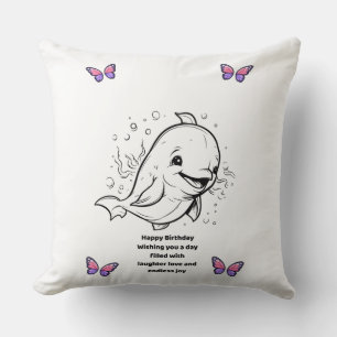 Custom Dolphin Birthday Decorative Pillow with Cut