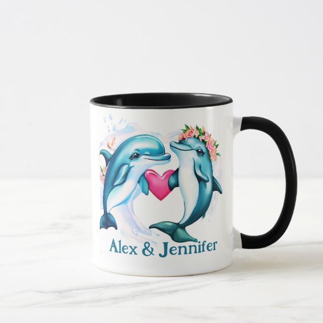 Custom Dolphin Couple Names Personalised Mug (Right)
