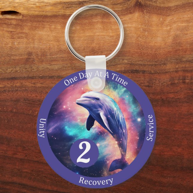 Custom Dolphin Recovery Milestone Gift - Sobriety  Key Ring (Front)
