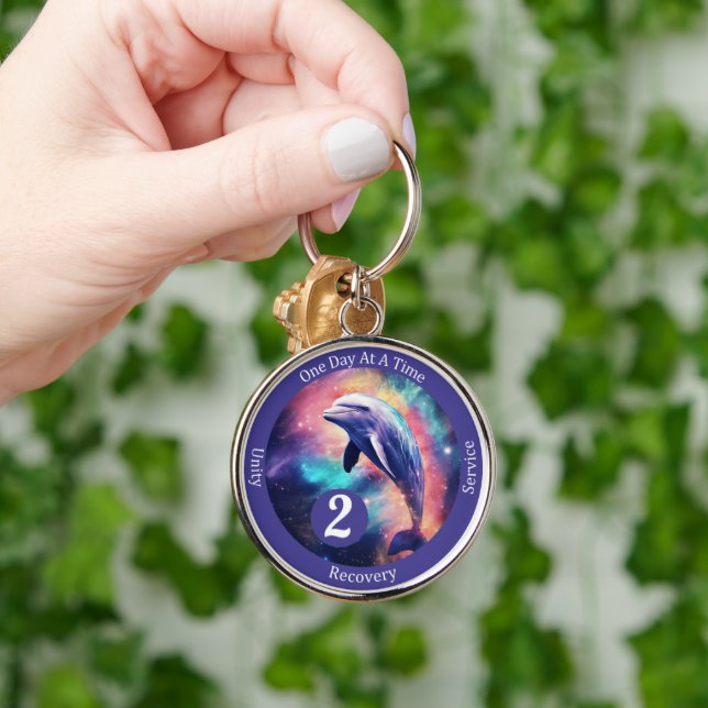 Custom Dolphin Recovery Milestone Gift - Sobriety  Key Ring (Hand)