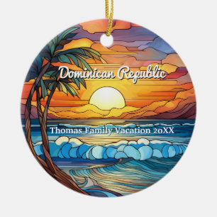 Custom Dominican Republic Faux Stained Glass Ceramic Ornament