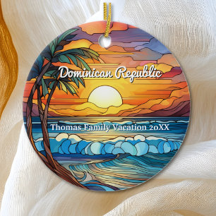 Custom Dominican Republic Faux Stained Glass Ceramic Ornament