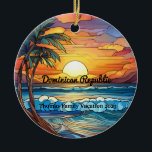Custom Dominican Republic Faux Stained Glass Ceramic Ornament<br><div class="desc">Cute personalizable tropical Trip souvenir.

Customisation:
Change Caption and year to make it unique.</div>