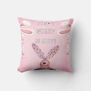 Custom DON'T WORRY BE HOPPY Easter Rustic Bunny Cushion