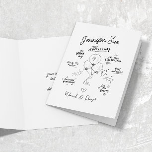 Custom Doodle Modern Balloon Birthday Folded Card