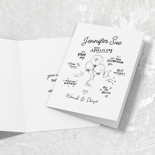Custom Doodle Modern Balloon Birthday Folded Card (Creator Uploaded)