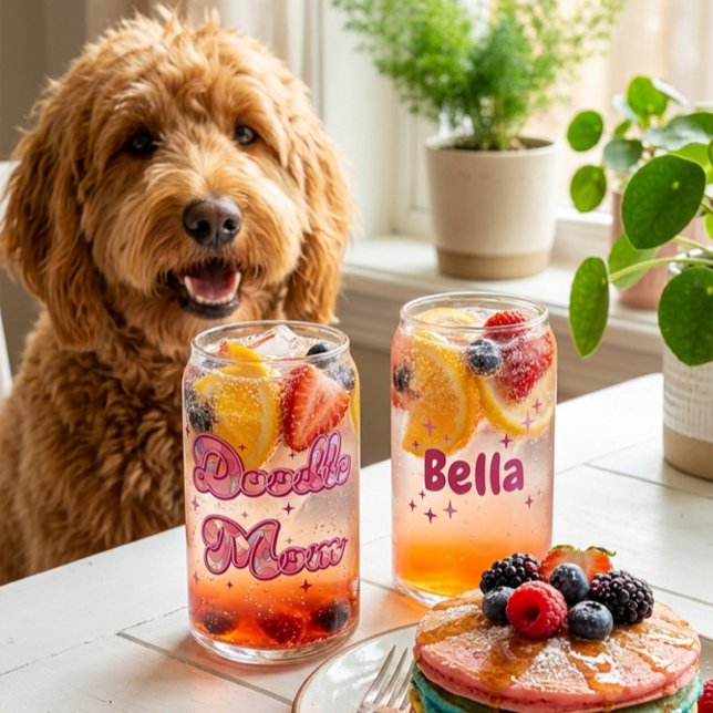 Custom Doodle Mum Pink Hearts Personalised Name Can Glass (Creator Uploaded)