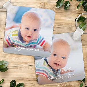 Custom Double Sided Baby 2 Photo Name Birth Stats Key Ring