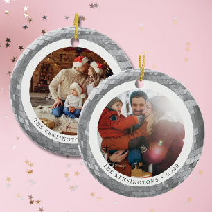 Custom Double-Sided Disco Ball & Photos and Text Ceramic Ornament