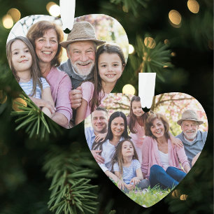 Custom Double Sided Family 2 Photo Heart Christmas Ornament