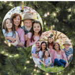 Custom Double Sided Family Two Photo Christmas Ceramic Ornament<br><div class="desc">Photo Collage Round Ornament. This custom round ornament features a sleek black design with six photos arranged around the centre, creating a unique way to showcase your favourite memories. Perfect as a thoughtful gift for moms, grandparents, or loved ones, and ideal for holidays or to highlight family, pets, or special...</div>