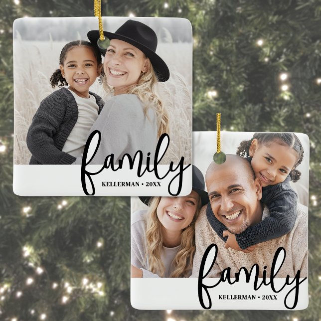 Custom Double Sided Family Two Photo Christmas Ceramic Ornament (Custom Double Sided Family Two Photo Christmas Ceramic Ornament)