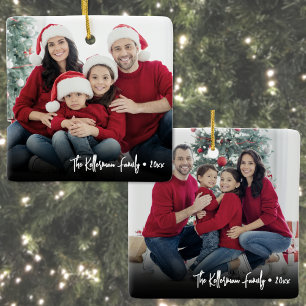 Custom Double Sided Family Two Photo Christmas Ceramic Ornament