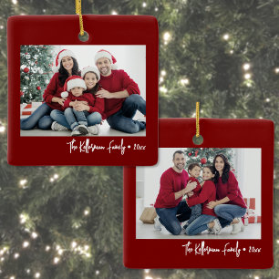 Custom Double Sided Family Two Photo Christmas Ceramic Ornament