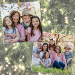 Custom Double Sided Family Two Photo Christmas Ceramic Ornament<br><div class="desc">Black Photo Collage Christmas Ornament. This custom ornament features a sleek black design with a black background between six photos arranged in a row, making it a unique way to showcase your favourite memories on the tree. Perfect as a thoughtful gift for a dad on Father’s Day or as a...</div>