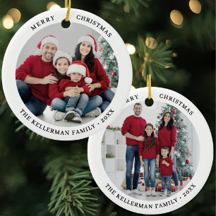 Custom Double Sided Family Two Photo Christmas Ceramic Ornament