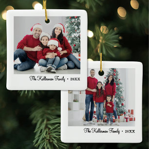 Custom Double Sided Family Two Photo Christmas Ceramic Ornament