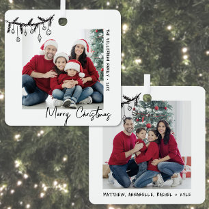 Custom Double Sided Family Two Photo Christmas Metal Tree Decoration