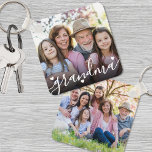 Custom Double Sided Grandma Family Two Photo Key Ring<br><div class="desc">Create a special keepsake with this custom photo keychain, designed just for Grandma or Grandpa! The front features space for one favourite photo with the word "grandma" written across the bottom in a flowing script font (you can easily change it to say "grandpa" instead), accented by a few tiny heart...</div>