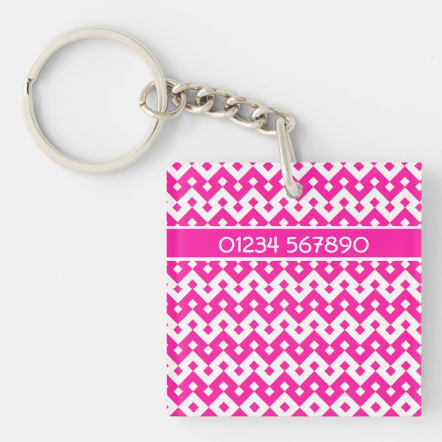 Custom Double-sided Keychain, Candy Pink Geometric Key Ring (Front)