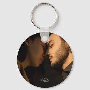 Custom Double Sided Photo and Text Elegant Couple Key Ring