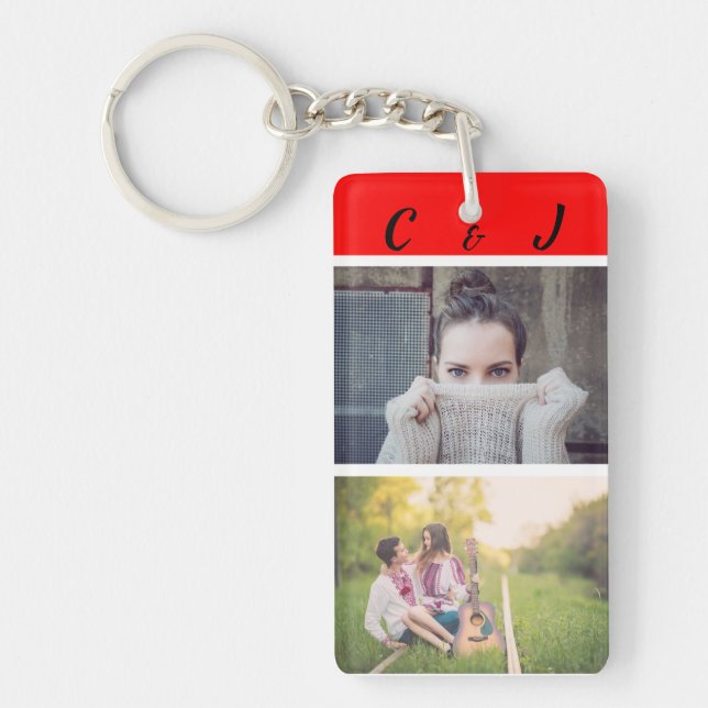 Custom, Double Sided, Photos and Initials. Key Ring (Front)