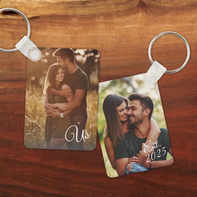 Custom Double Sided Two Photo Us Est. Date Key Ring (Creator Uploaded)