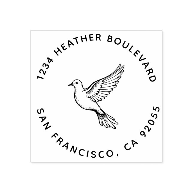 Custom Dove Bird Return Address Family Name Rubber Stamp (Imprint)