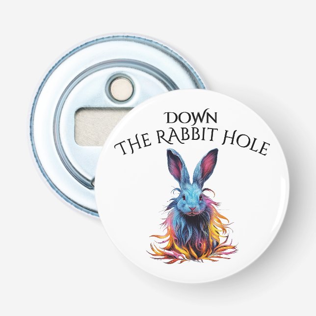 Custom Down the Rabbit Hole Blue Bunny Bottle Opener (Front)