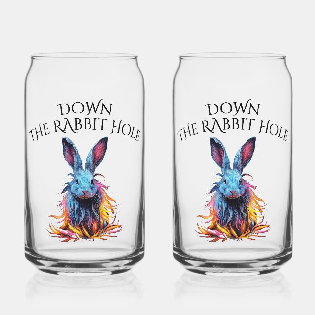 Custom Down the Rabbit Hole Blue Bunny Can Glass (Front)