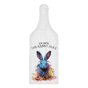 Custom Down the Rabbit Hole Blue Bunny Cutting Board