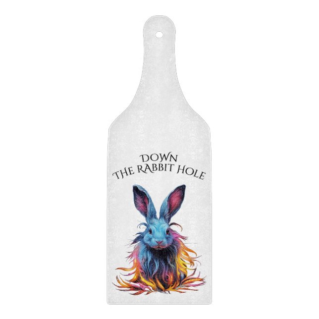 Custom Down the Rabbit Hole Blue Bunny Cutting Board (Front)
