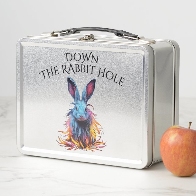 Custom Down the Rabbit Hole Blue Bunny Metal Lunch Box (In Situ)