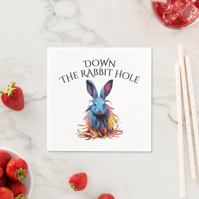 Custom Down the Rabbit Hole Blue Bunny Napkin (Insitu)