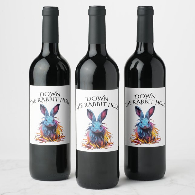 Custom Down the Rabbit Hole Blue Bunny Wine Label (Bottles)