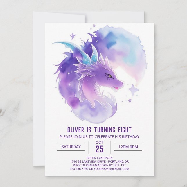 Custom Dragon Birthday Invitation (Front)