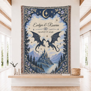 Custom Dragon Couple Forest Woven Throw Blanket