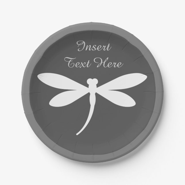 Custom Dragonfly Paper Plates - Monogram or Text (Front)