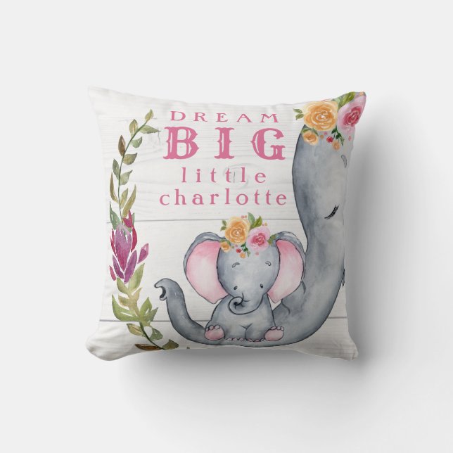 Custom Dream Big Little One Elephants Cute Pink Cushion (Front)