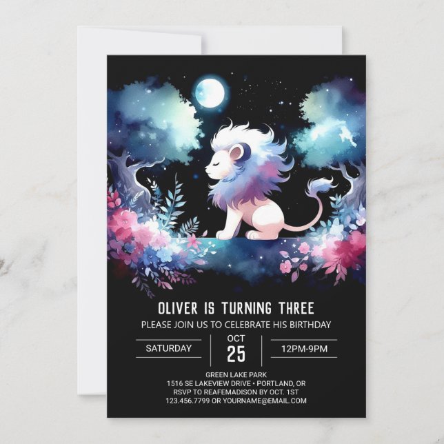 Custom Dreamy Lion Birthday Invitation (Front)