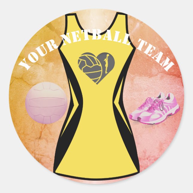 Custom Dress Colour Personalised Netball Team Classic Round Sticker (Front)