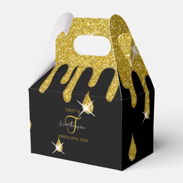 Custom Drip Gold Glitter Effect Sparkle Birthday Favour Box (Front Side)