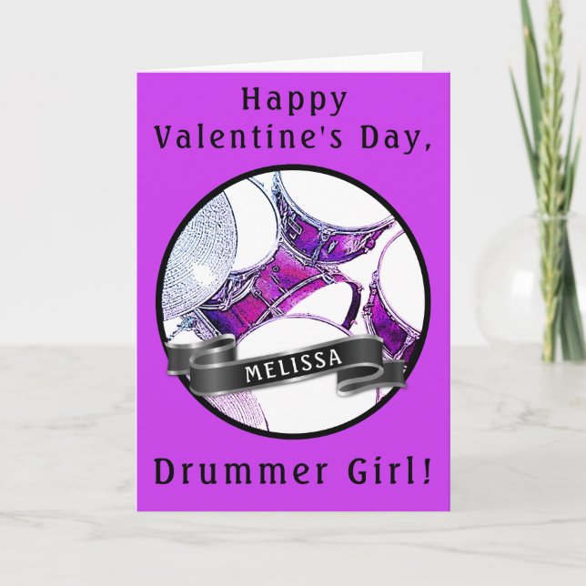 Custom Drummer Girl Valentine Card Snare Drum Kit (Front)