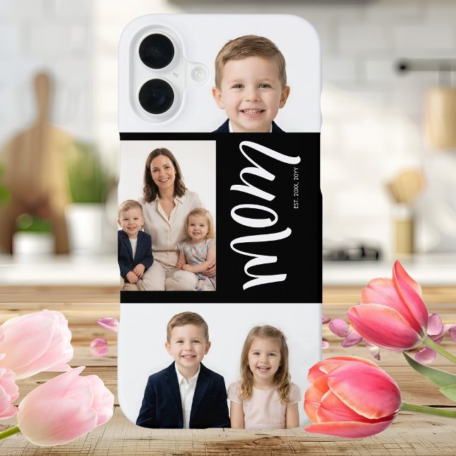 Custom Dual Mum Est. Years Script Black White iPhone Case (Creator Uploaded)