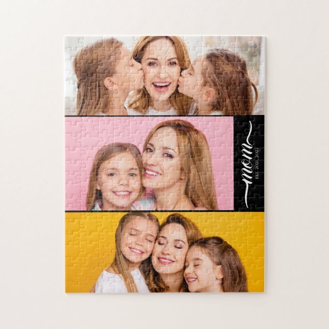 Custom Dual Mum Est. Years Script Black White Jigsaw Puzzle (Vertical)